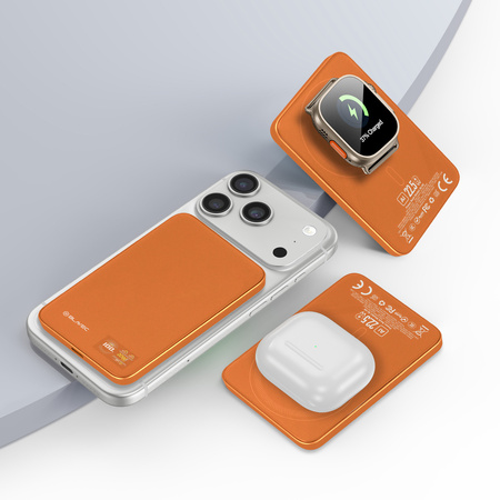 Blavec Magnetische Powerbank fürs Telefon BJ-04 5000 mAh 22,5W 3in1 kompatibel mit MagSafe USB-C - Orange Glas