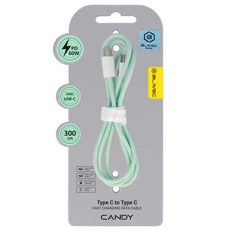 Blavec Candy kabel w oplocie - Typ C na Typ C - PD 60W 3A 3 metry (CCA-CC3GN30) zielony