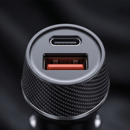 Blavec Autoladegerät BS-03B-C Carbon - USB + Typ C - QC 3.0 48W mit Kabel Typ C auf Typ C (CCBS03BC-UCB) schwarz