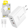 Blavec Ładowarka Sieciowa BC-11 GaN USB + 2xUSB-C QC PD 65W 3A z Kablem USB-C na USB-C - Biała