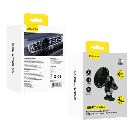 Blavec Uchwyt Samochodowy BHC-04B Qi2.2 25W magnetyczny z ładowaniem indukcyjnym do kratki (BHC04B-MAVIB) czarny