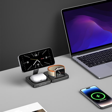 Blavec Induktives Ladegerät BQI-02 Qi 15W 3-in-1 Magnetisch kompatibel mit MagSafe - Schwarz