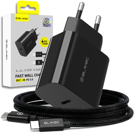 Blavec Ładowarka sieciowa BC-9 - Typ C - PD 20W 3A z kablem Typ C na Typ C (TCBC9-CB203A+CC) czarna
