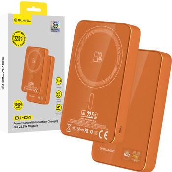 Blavec Magnetische Powerbank fürs Telefon BJ-04 10000 mAh 22,5W 3in1 kompatibel mit MagSafe USB-C - Orange Glas