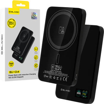 Blavec Magnetische Powerbank fürs Telefon BJ-04 5000 mAh 22,5W 3in1 kompatibel mit MagSafe USB-C - Schwarz