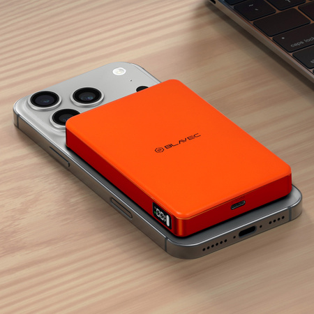 Blavec Magnetische Powerbank fürs Telefon BJ-05 Ultra Fast 10000 mAh 25W 2in1 kompatibel mit MagSafe USB-C - Orange Aluminium