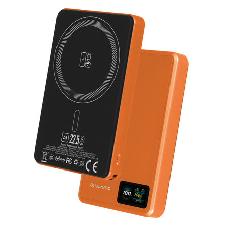 Blavec Magnetische Powerbank fürs Telefon BJ-03 10000 mAh 22,5W 3in1 kompatibel mit MagSafe USB-C - Orange Aluminium