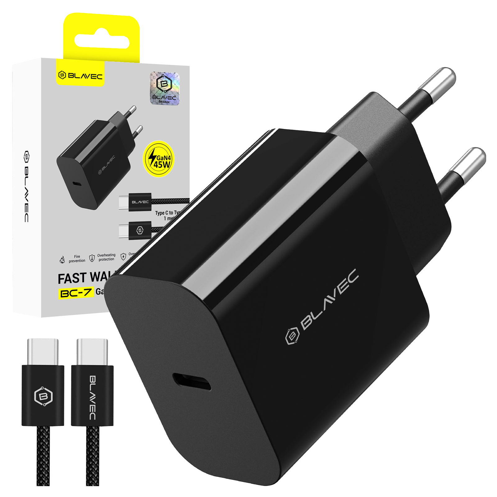 Ładowarka sieciowa Blavec BC-7 GaN4 45W z kablem USB-C