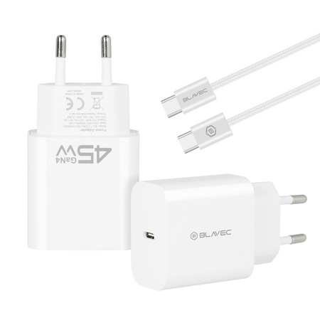 Blavec Netzladegerät BC-7 GaN4 USB-C PD QC 45W 3A mit USB-C-Kabel - Weiß