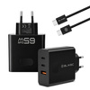 Blavec Ładowarka Sieciowa BC-11 GaN USB + 2xUSB-C QC PD 65W 3A z Kablem USB-C na USB-C - Czarna