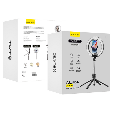 Blavec Ringlicht LED P-55 Aura 25 cm Selfie mit Tripod und Fernbedienung - Schwarz