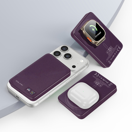 Blavec Powerbank 10000mAh BJ-04 Slim 13,5mm – USB-C, 22,5W, magnetisch und kabellos, MagSafe, 3in1 (PBBJ04-MC10P), Violett, Glas
