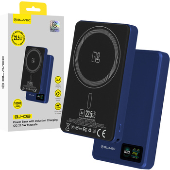 Blavec Magnetische Powerbank fürs Telefon BJ-03 10000 mAh 22,5W 3in1 kompatibel mit MagSafe USB-C - Marineblau Aluminium