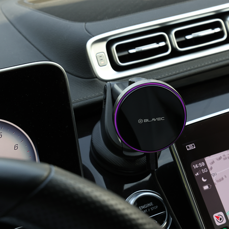 Blavec Autohalterung fürs Telefon BHC-01A 15W Magnetisch mit induktivem Laden für Scheibe und Armaturenbrett - Schwarz