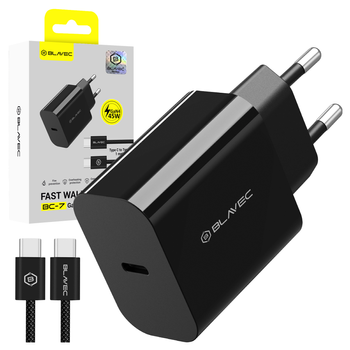 Blavec Netzladegerät BC-7 GaN4 USB-C PD QC 45W 3A mit USB-C-Kabel - Schwarz