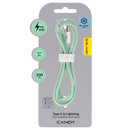 Blavec Candy kabel w oplocie - Typ C na Lightning - PD 20W 2,4A 2 metry (CCA-CL24GN20) zielony