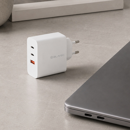 Blavec Ładowarka Sieciowa BC-11 GaN USB + 2xUSB-C QC PD 65W 3A - Biała