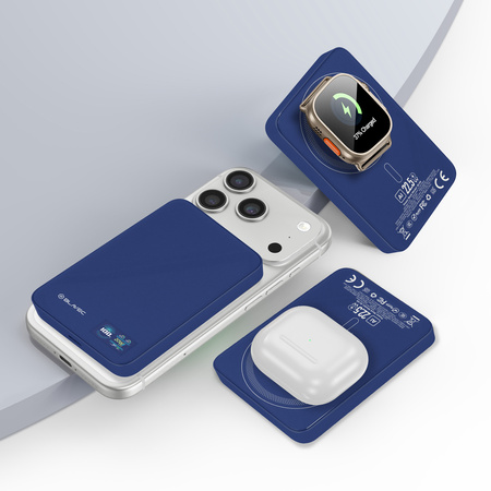 Blavec Magnetische Powerbank fürs Telefon BJ-04 10000 mAh 22,5W 3in1 kompatibel mit MagSafe USB-C - Marineblau Glas