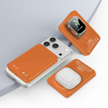 Blavec Magnetische Powerbank fürs Telefon BJ-04 10000 mAh 22,5W 3in1 kompatibel mit MagSafe USB-C - Orange Glas