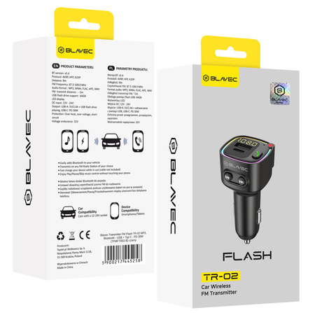 Blavec Auto-FM-Transmitter Flash Bluetooth MP3 PD 30W USB-C
