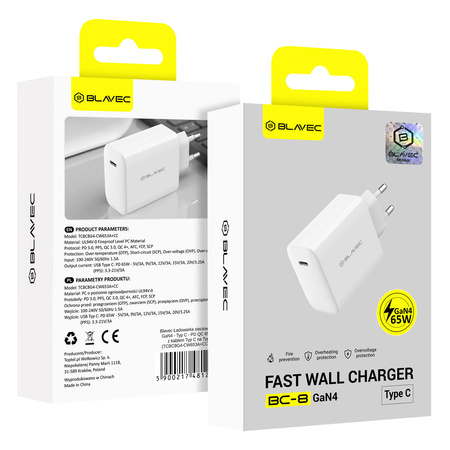 Blavec Netzladegerät BC-8 GaN4 USB-C PD QC 65W 3A - Weiß