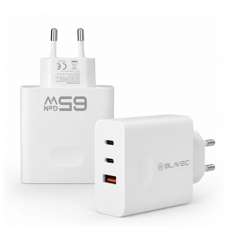 Blavec Ładowarka Sieciowa BC-11 GaN USB + 2xUSB-C QC PD 65W 3A - Biała