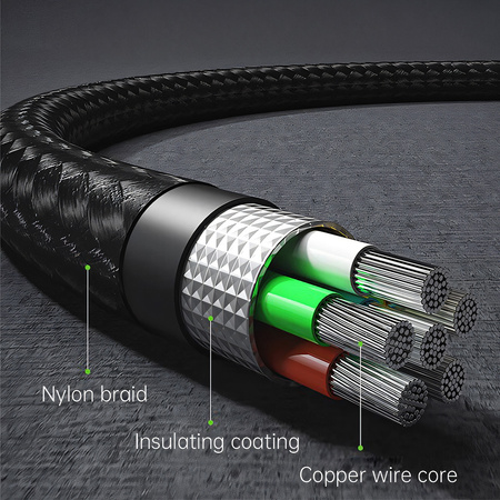 Blavec Kabel Trixo Pleciony USB na 2xUSB-C + Lightning QC 18W PD 60W 3A 1,3 m - Czarny