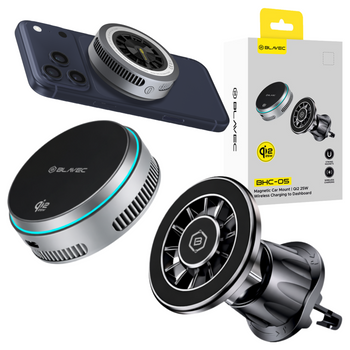Blavec Autohalterung fürs Telefon BHC-05 Qi2.2 25W Magnetisch Abnehmbar mit induktivem Laden und aktiver Kühlung fürs Lüftungsgitter - Schwarz