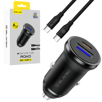 Blavec Autoladegerät BS-01B-C Road - USB + Typ C - QC 3.0 18W PD 20W mit Kabel Typ C auf Typ C (CCBS01BCR-UCB) schwarz