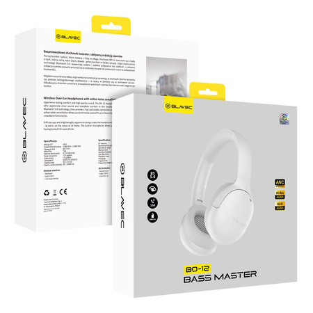 Blavec Słuchawki nauszne Bluetooth BO-12 Bass Master ANC (BO12-W) białe