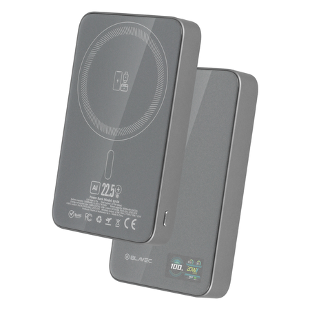Blavec Power Bank 10000mAh BJ-04 Slim 13,5mm - Typ C - 22,5W magnetyczny indukcyjny Magsafe 3 w 1 (PBBJ04-MC10G) szary