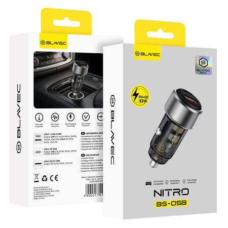 Blavec Autoladegerät BS-05B Nitro - USB + Typ C - QC 3.0 83W (CCBS05BN-UCB) schwarz