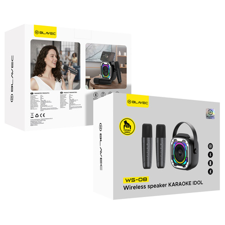 Blavec Kabelloser Lautsprecher Bluetooth WS-08 Karaoke Idol 8W mit 2 Mikrofonen - Schwarz
