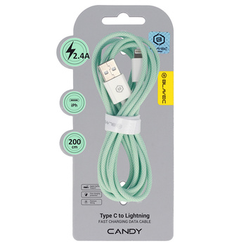 Blavec Candy kabel w oplocie - USB na Lightning - 2,4A 2 metry (CCA-UL24GN20) zielony