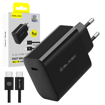 Blavec Ładowarka sieciowa BC-8 GaN4 - Typ C - PD QC 65W 3A z kablem Typ C na Typ C (TCBC8G4-CB653A+CC) czarna