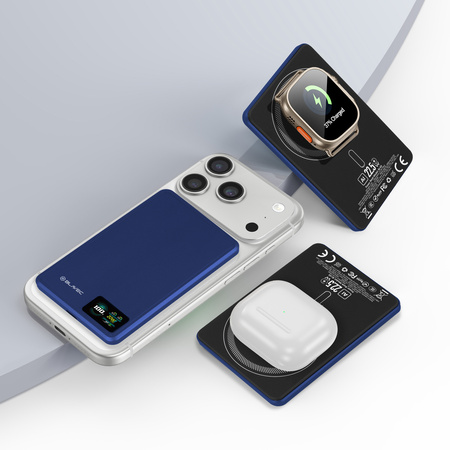 Blavec Magnetische Powerbank fürs Telefon BJ-03 5000 mAh 22,5W 3in1 kompatibel mit MagSafe USB-C - Marineblau Aluminium