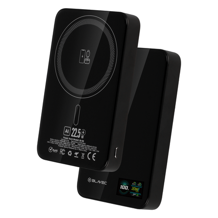 Blavec Power Bank 10000mAh BJ-04 Slim 13,5mm - Typ C - 22,5W magnetyczny indukcyjny Magsafe 3 w 1 (PBBJ04-MC10B) czarny