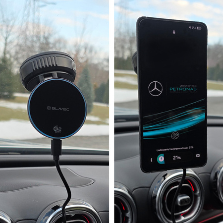 Blavec Autohalterung fürs Telefon BHC-02 Qi2.2 25W Vakuum Magnetisch mit induktivem Laden für die Scheibe - Schwarz