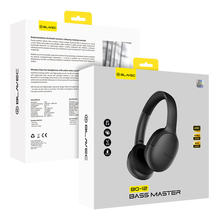 Blavec Słuchawki nauszne Bluetooth BO-12 Bass Master ANC (BO12-B) czarne
