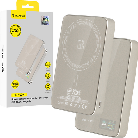 Blavec Power Bank 10000mAh BJ-04 Slim 13,5mm - Typ C - 22,5W magnetyczny indukcyjny Magsafe 3 w 1 (PBBJ04-MC10GD) złoty