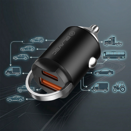 Blavec Autoladegerät BS-02B-C Aero - USB + Typ C - QC 3.0 18W PD 30W mit Kabel Typ C auf Typ C (CCBS02BCA-UCB) schwarz