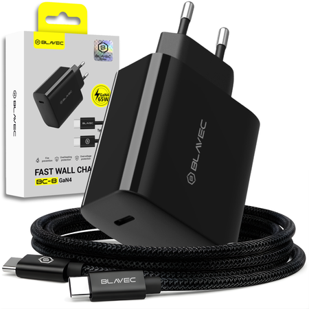 Blavec Ładowarka sieciowa BC-8 GaN4 - Typ C - PD QC 65W 3A z kablem Typ C na Typ C (TCBC8G4-CB653A+CC) czarna