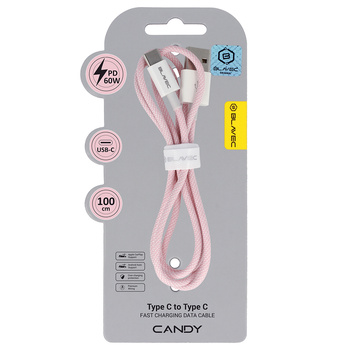 Blavec Candy kabel w oplocie - USB na Typ C - PD 60W 3A 1 metr (CCA-UC3P10) różowy