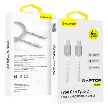 Blavec Kabel USB-C auf USB-C zum Laden 60W 3A 0,25 m