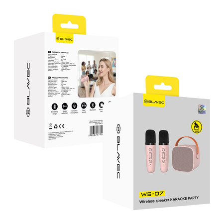 Blavec Kabelloser Lautsprecher Bluetooth WS-07 Karaoke Party 5W mit 2 Mikrofonen - Rosa