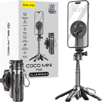 Blavec Selfie-Stick Aluminium Coco Mini P05 kompatibel mit MagSafe Tripod + Fernbedienung + Befestigung 0,41 m - Schwarz