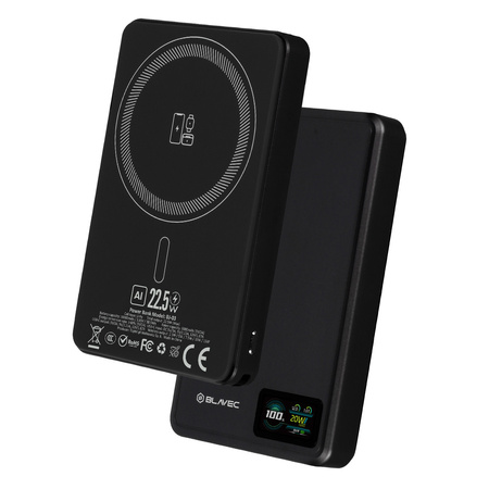 Blavec Magnetische Powerbank fürs Telefon BJ-03 10000 mAh 22,5W 3in1 kompatibel mit MagSafe USB-C - Schwarz Aluminium