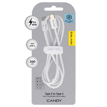 Blavec Candy kabel w oplocie - Typ C na Typ C - PD 60W 3A 2 metry (CCA-CC3W20) biały