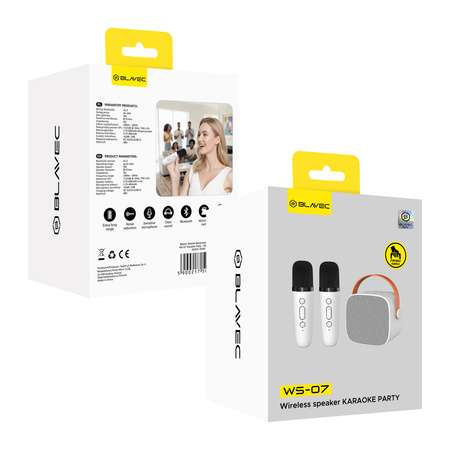 Blavec Kabelloser Lautsprecher Bluetooth WS-07 Karaoke Party 5W mit 2 Mikrofonen - Weiß