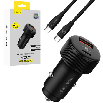 Blavec Autoladegerät BS-04B-C Volt - USB + Typ C - QC 3.0 48W mit Kabel Typ C auf Typ C (CCBS04BCV-UCB) schwarz